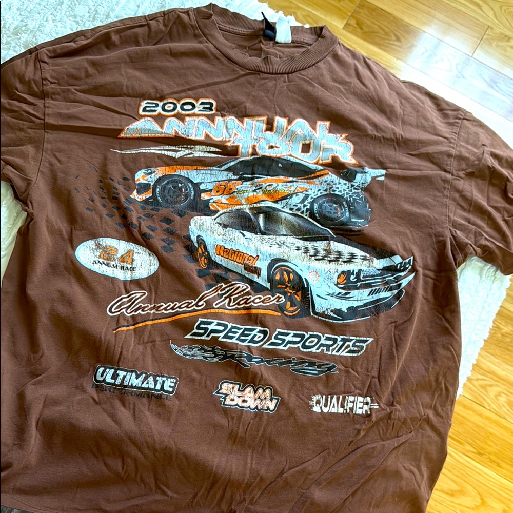 H&M Brown Short Sleeve Tee with Graphic Design